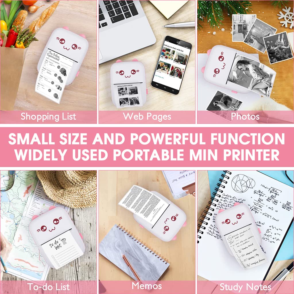 ZORBES Mini Printer, Small Pocket Printer Black and White Printing Bluetooth Thermal Printer Compatible with iOS, Android, Portable Printer with 6 Rolls Printing Paper for Notes, Memos, DIY - Pink ZORBES Mini Printer, Small Pocket Printer Black and White Printing Bluetooth Thermal Printer Compatible with iOS, Android, Portable Printer with 6 Rolls Printing Paper for Notes, Memos, DIY - Pink